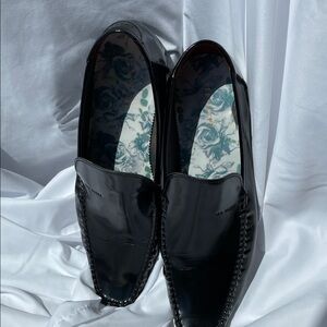 Ted Baker Black Patent Leather Slip-On Loafers with Floral Insole